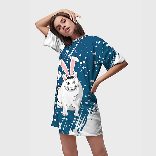 Женская длинная футболка Новогодний кот Бендер - 2023 / 3D-принт – фото 3