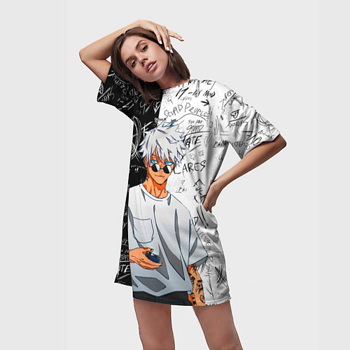 Женская длинная футболка Сатору Годжо в очках - магическая битва / 3D-принт – фото 3