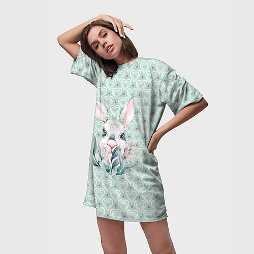 Женская длинная футболка Кролик в цветах / 3D-принт – фото 3