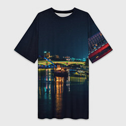 Футболка женская длинная Неоновый ночной город, цвет: 3D-принт