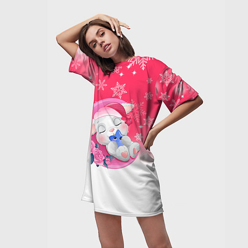 Женская длинная футболка Зайка спит на месяце / 3D-принт – фото 3