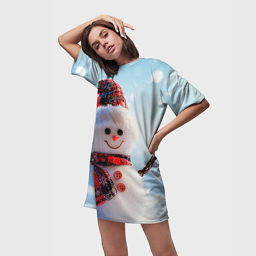 Женская длинная футболка Снеговичёк / 3D-принт – фото 3