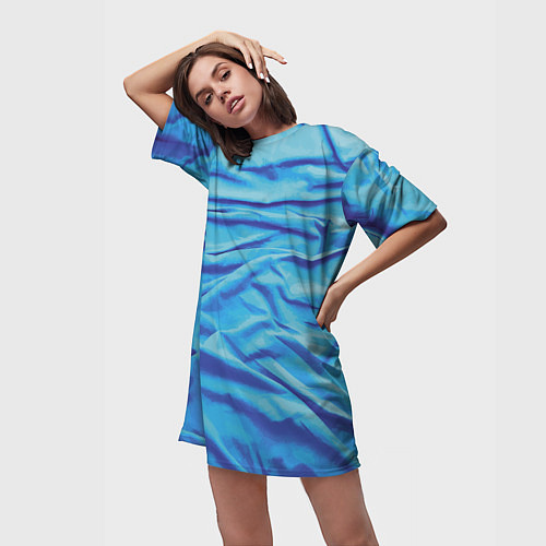 Женская длинная футболка Мятая ткань - fashion - wave / 3D-принт – фото 3