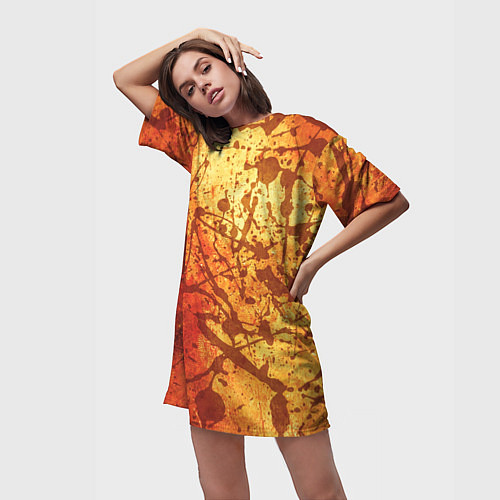 Женская длинная футболка Текстура - Orange in dark splashes / 3D-принт – фото 3
