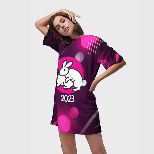 Женская длинная футболка Кролики 2023 / 3D-принт – фото 3