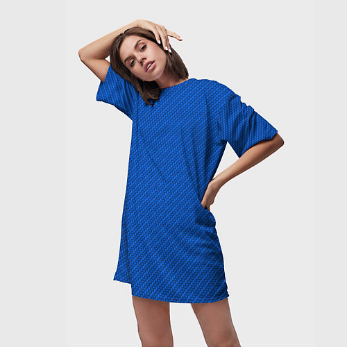 Женская длинная футболка Плетёная синяя ткань - паттерн / 3D-принт – фото 3
