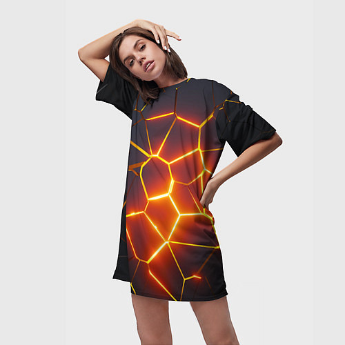 Женская длинная футболка Огненные трещины / 3D-принт – фото 3