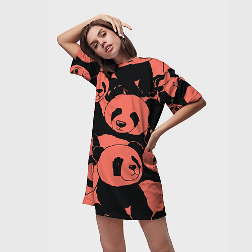 Женская длинная футболка С красными пандами / 3D-принт – фото 3