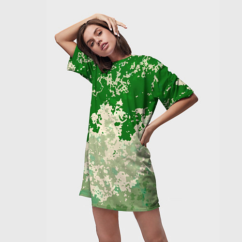 Женская длинная футболка Абстракция в зелёных тонах / 3D-принт – фото 3