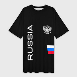 Футболка женская длинная Россия и три линии на черном фоне, цвет: 3D-принт