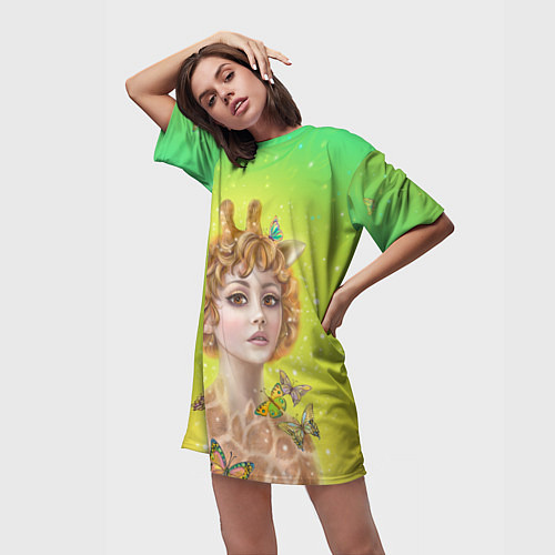 Женская длинная футболка Фэнтези эльф жираф / 3D-принт – фото 3