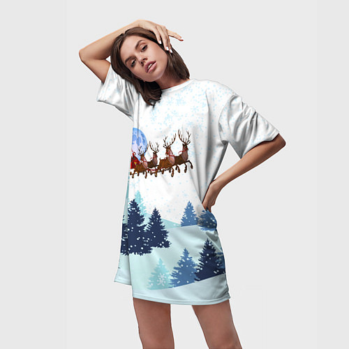 Женская длинная футболка Санта на оленях / 3D-принт – фото 3