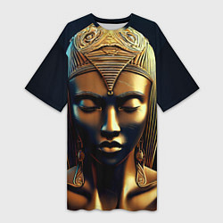 Футболка женская длинная Нейросеть - золотая статуя египетской царицы, цвет: 3D-принт