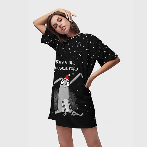 Женская длинная футболка Кролик в оживания чуда в новом году / 3D-принт – фото 3