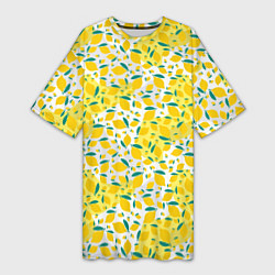 Футболка женская длинная Желтые лимоны паттерн, цвет: 3D-принт
