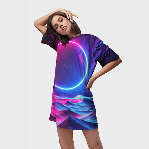 Женская длинная футболка Круг и разноцветные кристаллы - vaporwave / 3D-принт – фото 3
