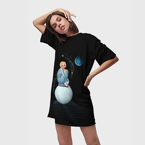Женская длинная футболка Pinup женщина на Луне / 3D-принт – фото 3