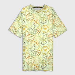 Футболка женская длинная Мячи спортивные и шайба, цвет: 3D-принт