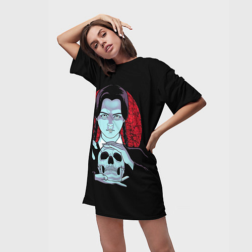 Женская длинная футболка Wednesday Skull / 3D-принт – фото 3