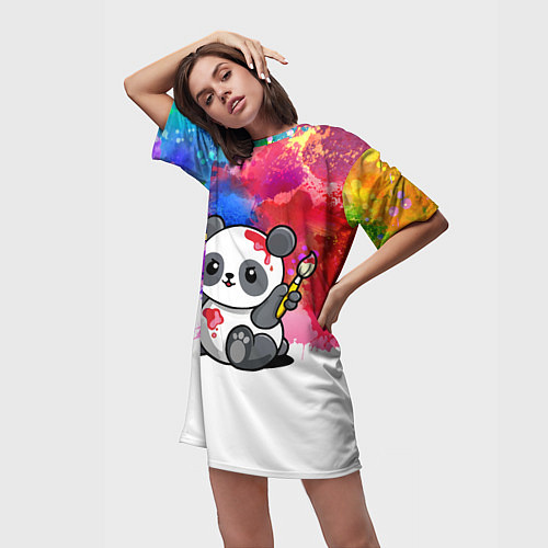 Женская длинная футболка Милый пандёныш - великий художник / 3D-принт – фото 3