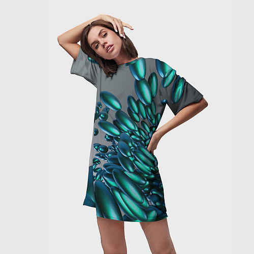 Женская длинная футболка Абстрактные блестящие камни и серый фон / 3D-принт – фото 3