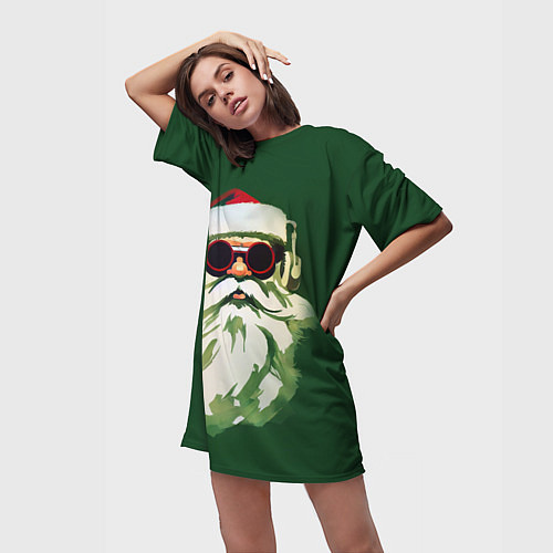 Женская длинная футболка Добрый Санта / 3D-принт – фото 3