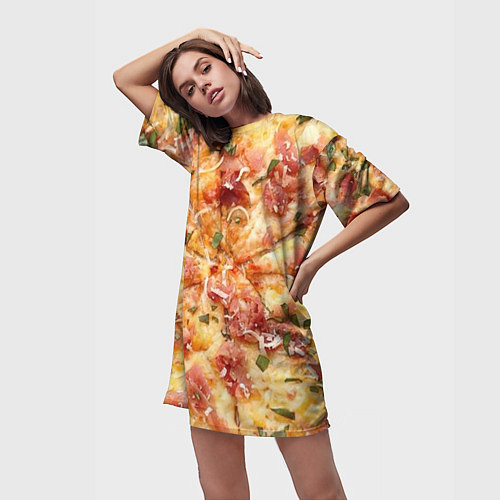Женская длинная футболка Вкусная пицца / 3D-принт – фото 3