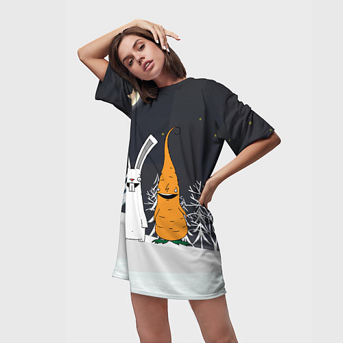 Женская длинная футболка Заяц и морковка / 3D-принт – фото 3