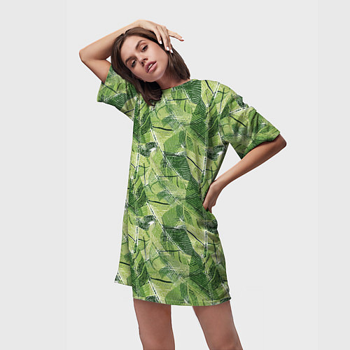 Женская длинная футболка Милитари листья крупные / 3D-принт – фото 3