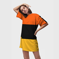 Футболка женская длинная Полосатый оранжевый с черной и белой полосой, цвет: 3D-принт — фото 2