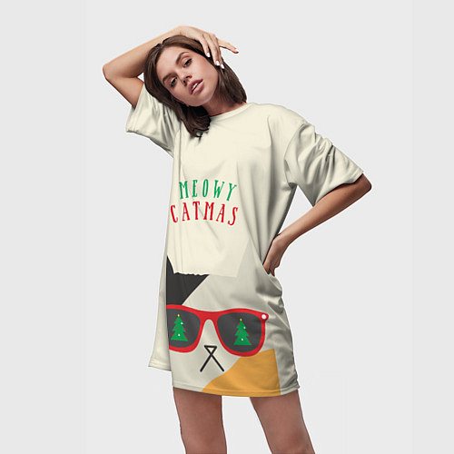 Женская длинная футболка Meowy catwas / 3D-принт – фото 3