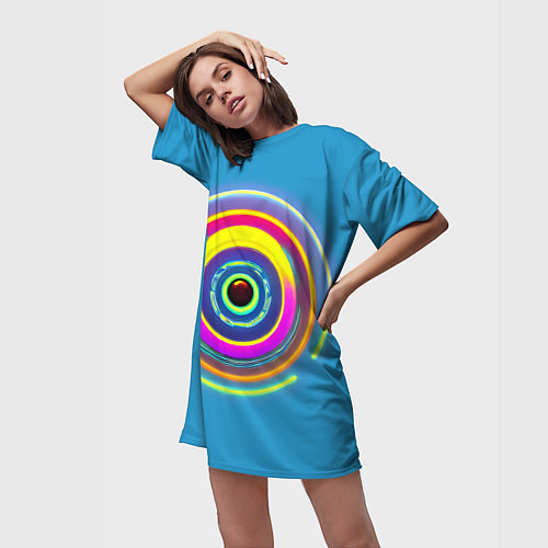 Женская длинная футболка Гипнотические окружности / 3D-принт – фото 3