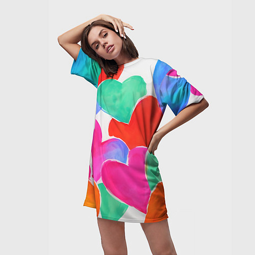 Женская длинная футболка Сердечный день / 3D-принт – фото 3