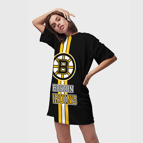 Женская длинная футболка Бостон Брюинз - НХЛ / 3D-принт – фото 3
