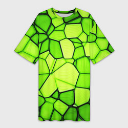Футболка женская длинная Неоновые салатовые осколки, цвет: 3D-принт
