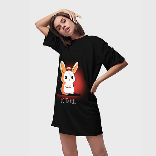 Женская длинная футболка Кролик чёртик / 3D-принт – фото 3