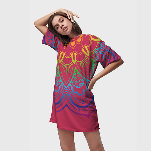 Женская длинная футболка Viva magenta mandala / 3D-принт – фото 3