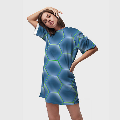 Женская длинная футболка Синии шестигранники / 3D-принт – фото 3