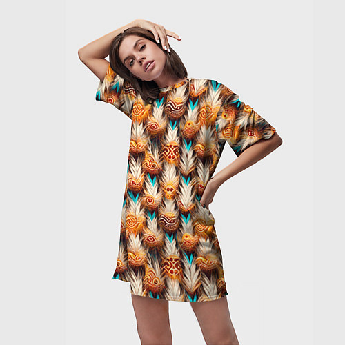 Женская длинная футболка Боевое одеяние шамана / 3D-принт – фото 3