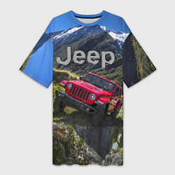 Футболка женская длинная Chrysler Jeep Wrangler Rubicon - горы, цвет: 3D-принт