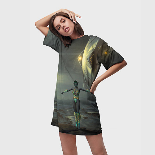 Женская длинная футболка Эльфийка в пустошах / 3D-принт – фото 3