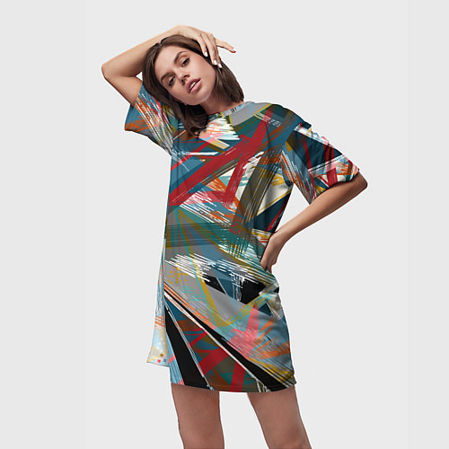 Женская длинная футболка Абстрактный многоцветный узор / 3D-принт – фото 3