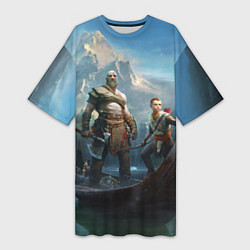 Футболка женская длинная Кратос c Атреем, цвет: 3D-принт