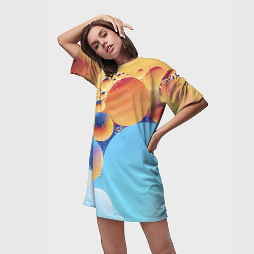 Женская длинная футболка Абстрактные круги с разными красками / 3D-принт – фото 3