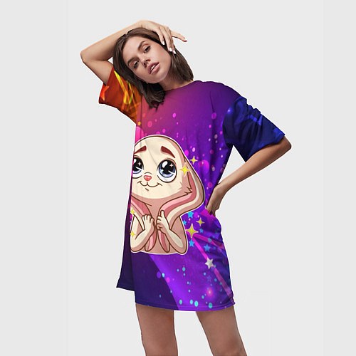 Женская длинная футболка Сильно восхищенная зайка / 3D-принт – фото 3