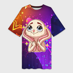 Футболка женская длинная Сильно восхищенная зайка, цвет: 3D-принт