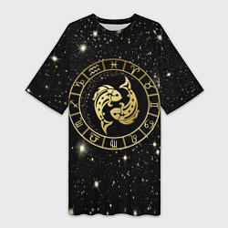 Футболка женская длинная Знак Рыбы на звездном небе, цвет: 3D-принт