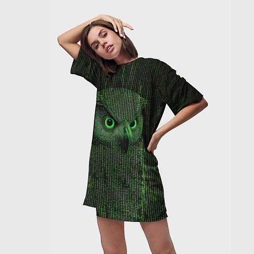 Женская длинная футболка Сова в стиле ASCII-графики / 3D-принт – фото 3