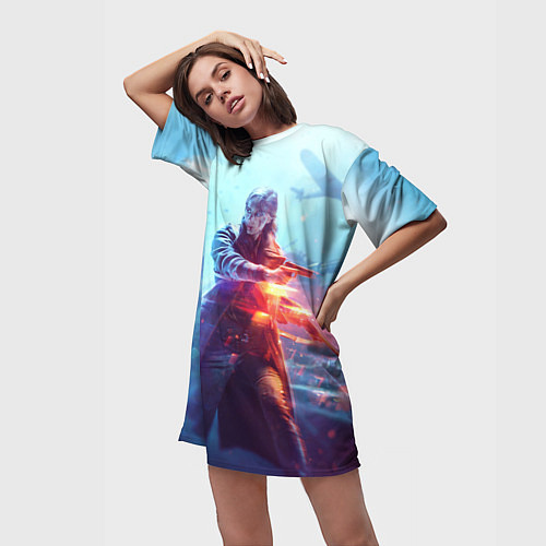 Женская длинная футболка Баттлфилд 5 девушка / 3D-принт – фото 3