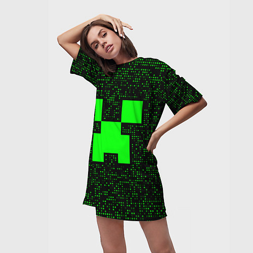 Женская длинная футболка Minecraft green squares / 3D-принт – фото 3